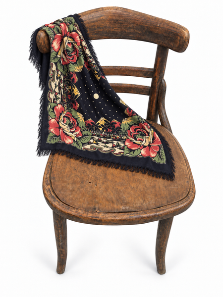 Starry Night | 1940s Fringed Rayon Square Scarf