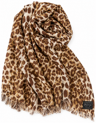 Camel & Espresso on Ivory Leopard print  36 x 80 cashmere

