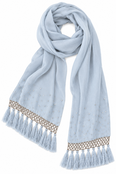 Ice Blue | Crystal & Lattice Cashmere & Silk Scarf