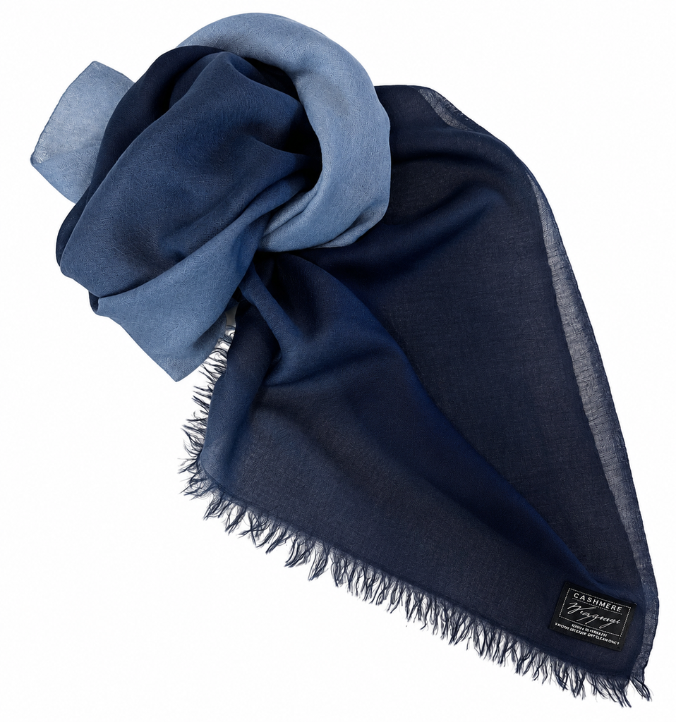 Degrade Blues Tissue Weight Cashmere Scarf