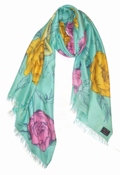 Sketched Floral Scarf on Fine Silk
