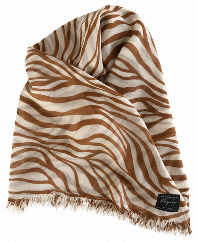 Zebra Fine Gauge Cashmere Scarf — Caramel & Ivory