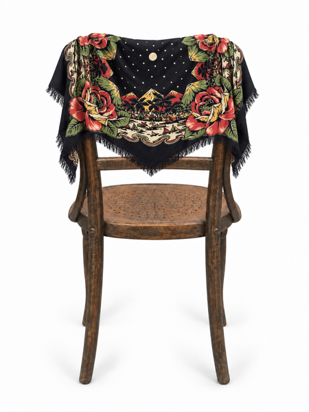 Starry Night | 1940s Fringed Rayon Square Scarf