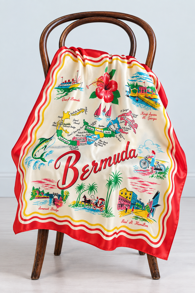 Bermuda | Vintage 1950s Silk Travel Scarf