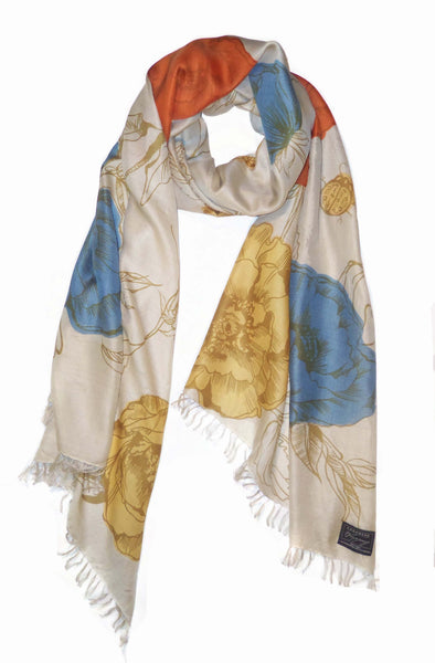Sketched Floral Scarf on Fine Silk