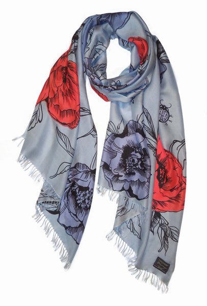 Sketched Floral Scarf on Fine Silk
