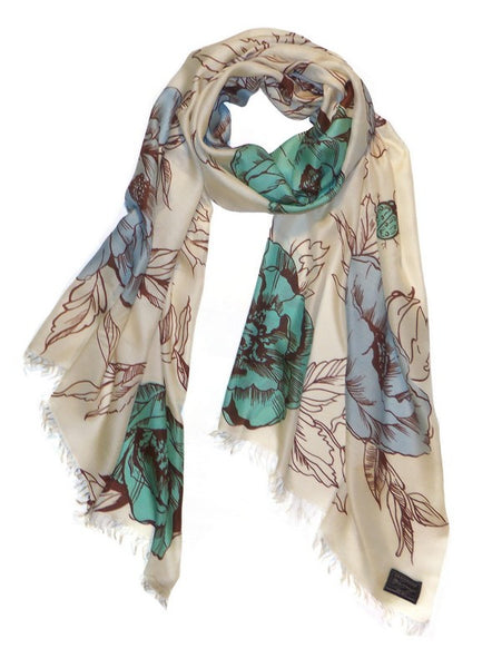 Sketched Floral Scarf on Fine Silk