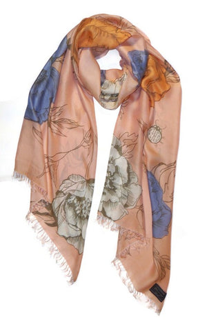 Sketched Floral Scarf on Fine Silk